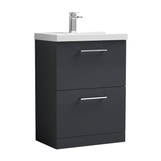 Satin Soft Black 2 Drawer Value Floor Standing Vanity Unit & Basin (500mm - 600mm Available)