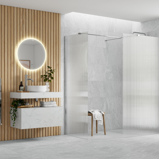 Chrome Wetroom Panel & Side Panel Arm Iconix Fluted Wetroom Panel & Support Bar
