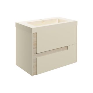 805mm Matt Cotton & Oak Effect 1 Tap Hole Co-Ordinating Basin Contrast Wall Hung Vanity Unit (600mm - 1200mm Available)