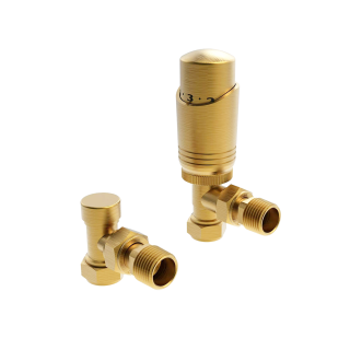 Brushed Brass Angled Designer Thermostatic Radiator Valves