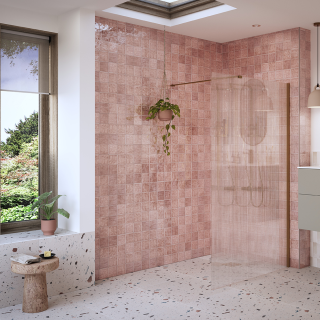 Brushed Bronze Wetroom Panel & Support Arm Iconix Fluted Wetroom Panel & Support Bar