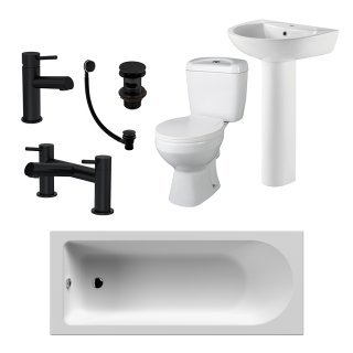 Black 1700mm x 700mm Basin & Bath Filler Value Bath Suite