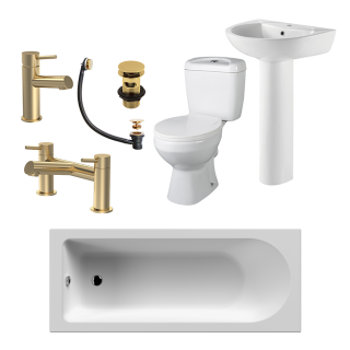 Brushed Brass 1700mm x 700mm Basin & Bath Filler Value Bath Suite
