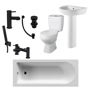 Black 1700mm x 700mm Bath & Bath Shower Mixer Value Bath Suite