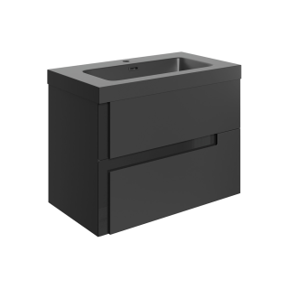 805mm Matt Black & Glass 1 Tap Hole Co-Ordinating Basin Contrast Wall Hung Vanity Unit (600mm - 1200mm Available)