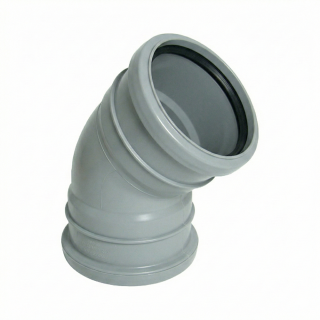Grey Double Socket 135° (45°) FloPlast Push-Fit 110mm Soil Bend