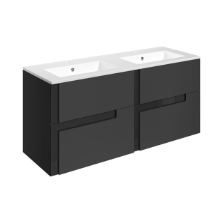 1210mm Matt Black & Glass 2 Tap Hole Ceramic Basin Contrast Wall Hung Vanity Unit (600mm - 1200mm Available)