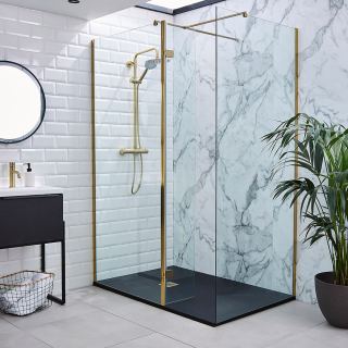 Ottone Brushed Brass Wet Room Screen (700mm - 1200mm Available)