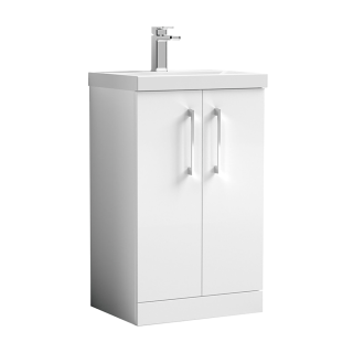 White Gloss 2 Door Value Floor Standing Vanity Unit & Basin (500mm - 600mm Available)