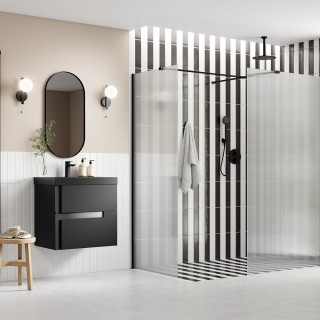Black Wetroom Panel & Side Panel Arm Iconix Fluted Wetroom Panel & Support Bar