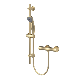 Brushed Brass Round Omega Thermostatic Shower Slide Rail Kit