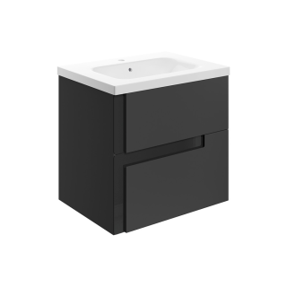 615mm Matt Black & Glass 1 Tap Hole Ceramic Basin Contrast Wall Hung Vanity Unit (600mm - 1200mm Available)