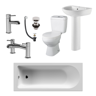 Chrome 1700mm x 700mm Basin & Bath Filler Value Bath Suite