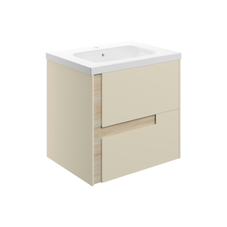 615mm Matt Cotton & Oak Effect 1 Tap Hole Ceramic Basin Contrast Wall Hung Vanity Unit (600mm - 1200mm Available)