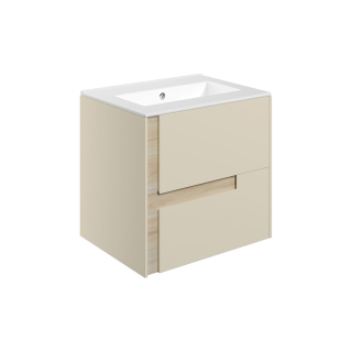 615mm Matt Cotton & Oak Effect 0 Tap Hole Thin Edge Ceramic Basin Contrast Wall Hung Vanity Unit (600mm - 1200mm Available)