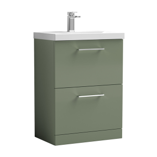 Satin Green 2 Drawer Value Floor Standing Vanity Unit & Basin (500mm - 600mm Available)