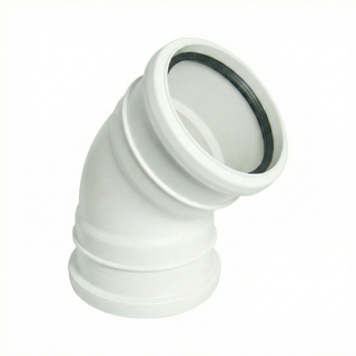 White Double Socket 135° (45°) FloPlast Push-Fit 110mm Soil Bend