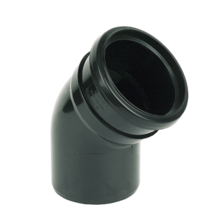 Black Single Socket 135° (45°) FloPlast Push-Fit 110mm Soil Bend