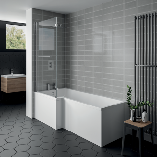 Left Hand Elite L Shaped Shower Bath (1500mm to 1800mm Available)