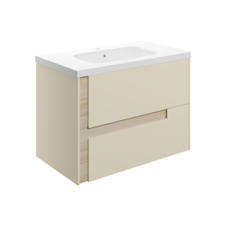 815mm Matt Cotton & Oak Effect 1 Tap Hole Ceramic Basin Contrast Wall Hung Vanity Unit (600mm - 1200mm Available)