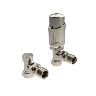 Brushed Nickel Angled Designer Thermostatic Radiator Valves