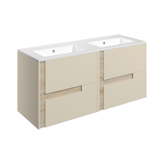 1210mm Matt Cotton & Oak Effect 2 Tap Hole Ceramic Basin Contrast Wall Hung Vanity Unit (600mm - 1200mm Available)