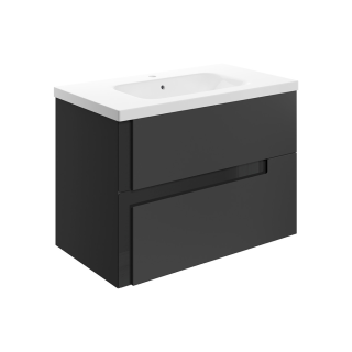815mm Matt Black & Glass 1 Tap Hole Ceramic Basin Contrast Wall Hung Vanity Unit (600mm - 1200mm Available)