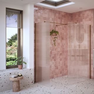 Brushed Bronze Wetroom Panel & Side Panel Arm Iconix Fluted Wetroom Panel & Support Bar