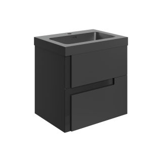 605mm Matt Black & Glass 1 Tap Hole Co-Ordinating Basin Contrast Wall Hung Vanity Unit (600mm - 1200mm Available)