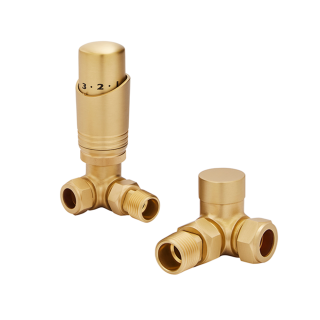 Brushed Brass Corner Designer Thermostatic Radiator Valves