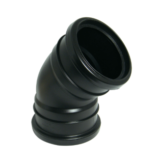 Black Double Socket 135° (45°) FloPlast Push-Fit 110mm Soil Bend