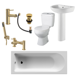 Brushed Brass 1700mm x 700mm Bath & Bath Shower Mixer Value Bath Suite