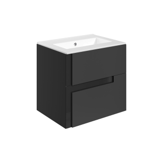 615mm Matt Black & Glass 0 Tap Hole Thin Edge Ceramic Basin Contrast Wall Hung Vanity Unit (600mm - 1200mm Available)