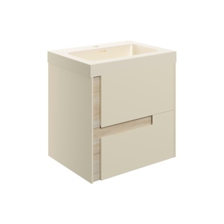 605mm Matt Cotton & Oak Effect 1 Tap Hole Co-Ordinating Basin Contrast Wall Hung Vanity Unit (600mm - 1200mm Available)