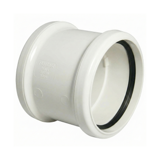 White Double Socket FloPlast Push-Fit 110mm Coupling