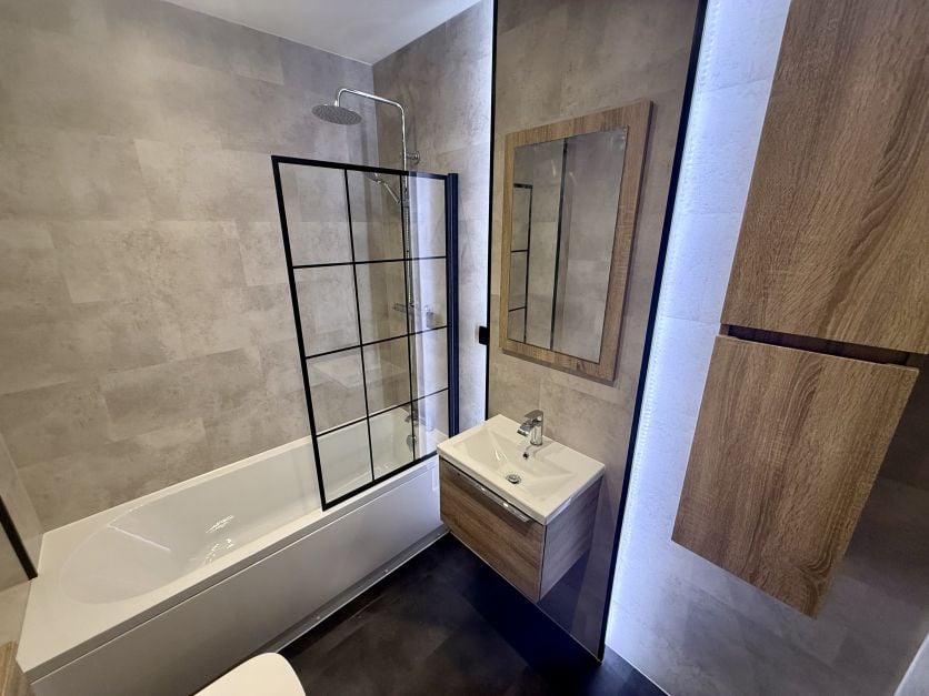 Sonoma Oak Vanity Suite & LED Backlit Bathroom