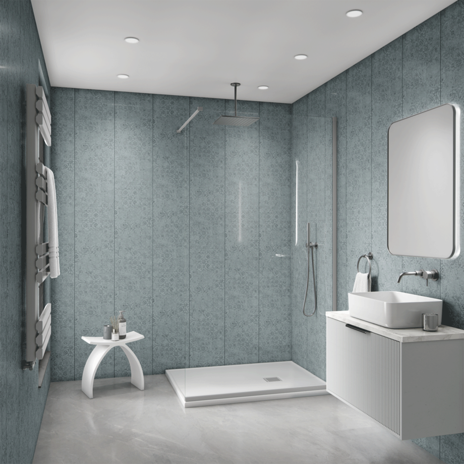 Damask Gilted Blue Bathroom Wall Panel - 300mm x 2700mm