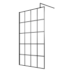 Value Black Framed Wet Room Screen & Support Bar (215mm - 1400mm Available)