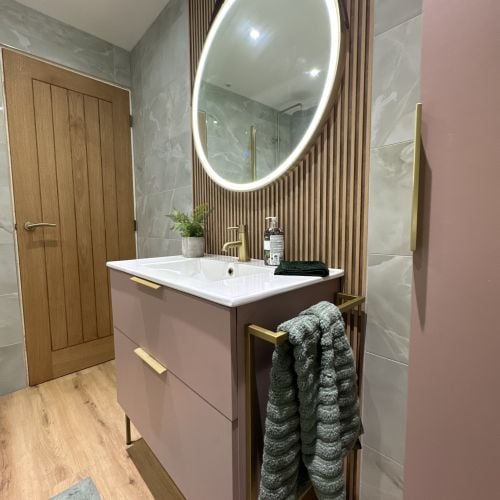 Brushed Brass & Antique Rose Bathroom
