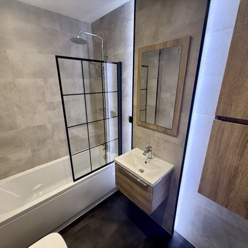Sonoma Oak Vanity Suite & LED Backlit Bathroom